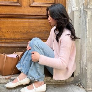 SEZANE Pale Pink Nude Mohair Alpaca Wool Reversible Gaspard Cardigan Sweater XS